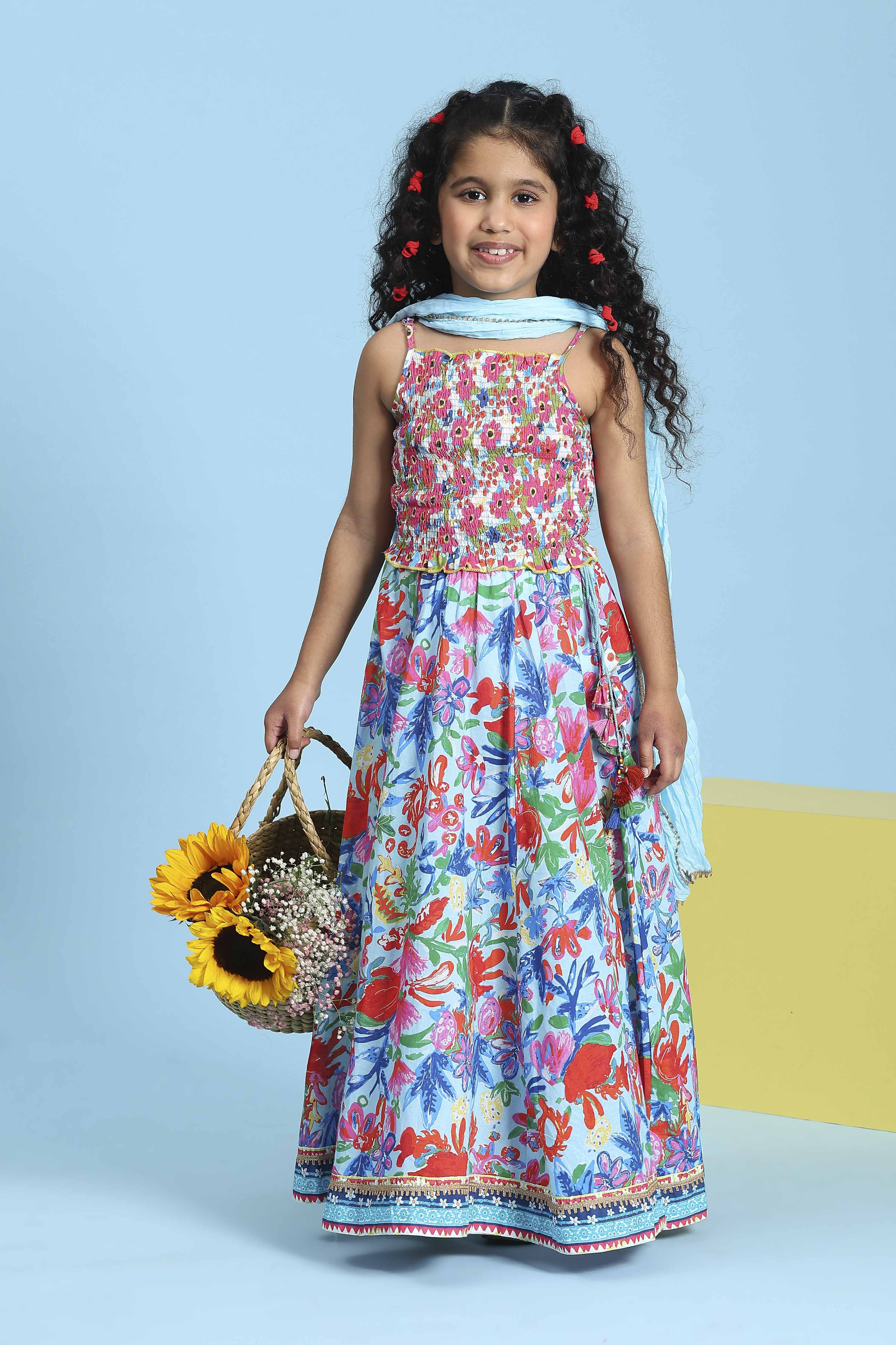 Light Pink Viscose Rayon Flared Printed Lehenga Set image number 0