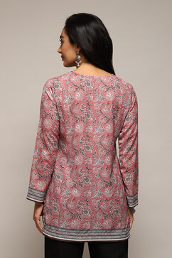 Rose Pink Polyester Straight Printed Kurti image number 4