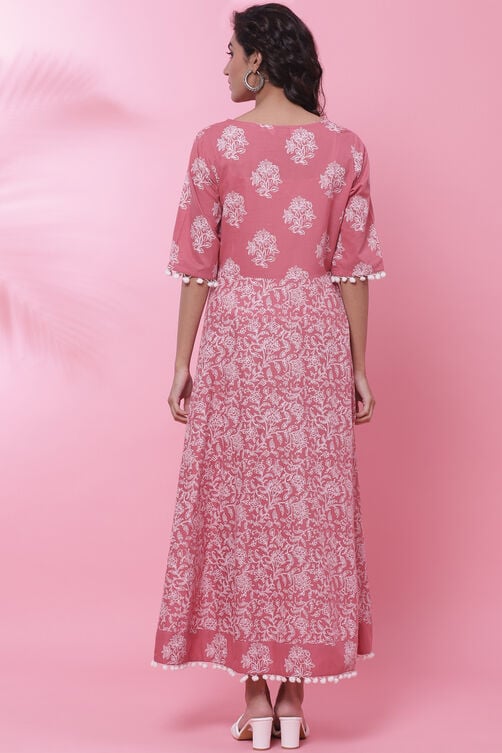 Onion Pink Cotton Printed Kurta Dress image number 4