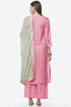 Pink Silk Woven Unstitched Suit Set image number 4