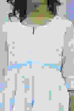 White and Blue Cotton Printed Gathered Suit Set image number 1