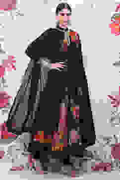 Rohit Bal Black Cotton Silk Anarkali Printed Suit Set image number 6