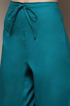 Turquoise Cotton Anarkali Kurta Palazzo Suit Set image number 2