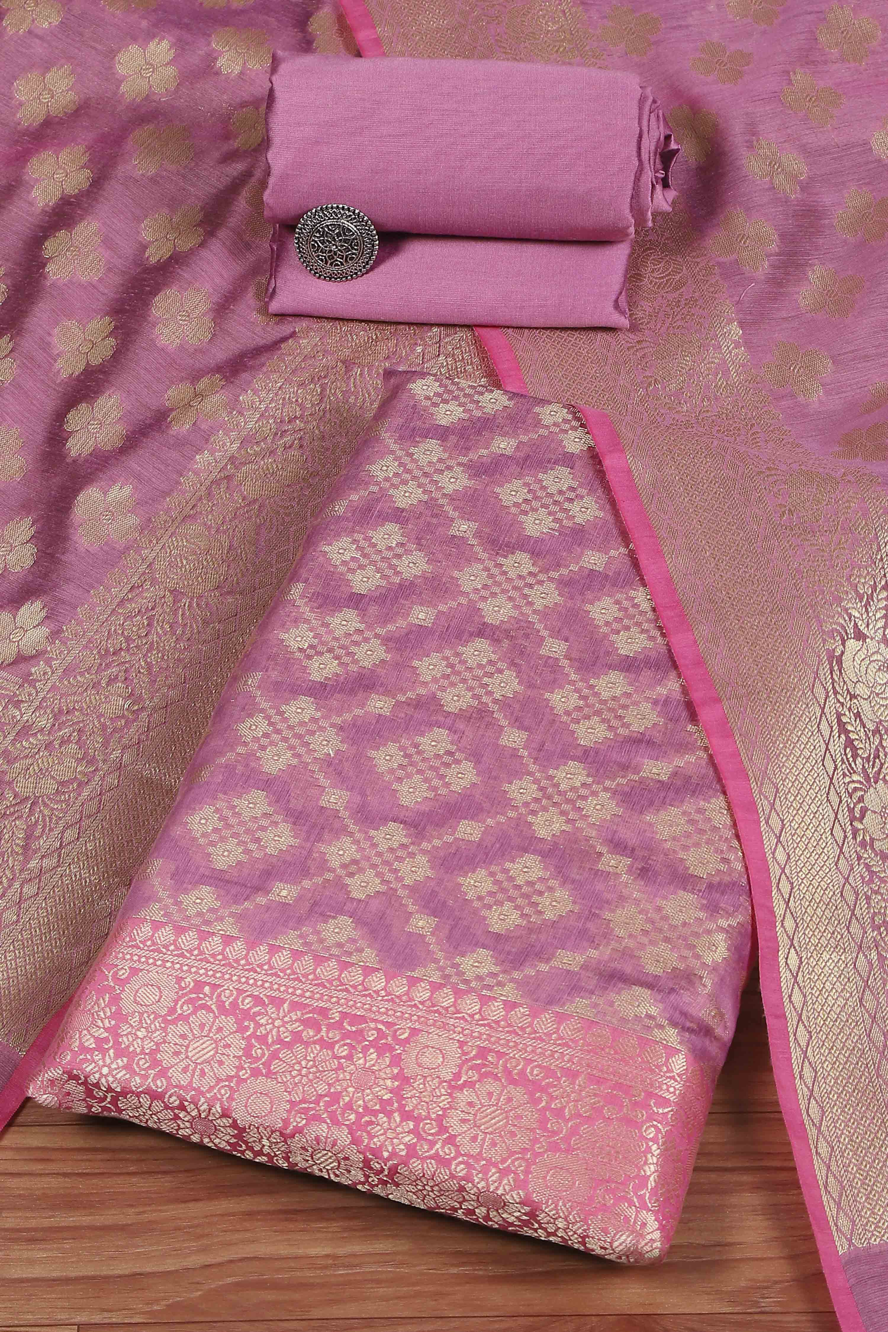 Green Cotton Printed Embroidered Unstitched Suit Set image number 0