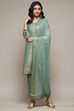 Sage Green Cotton Blend Straight Kurta Pants Suit Set image number 7