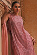 Rose Peach-Toned Poly Net Beaded Embroidered Straight Suit Set