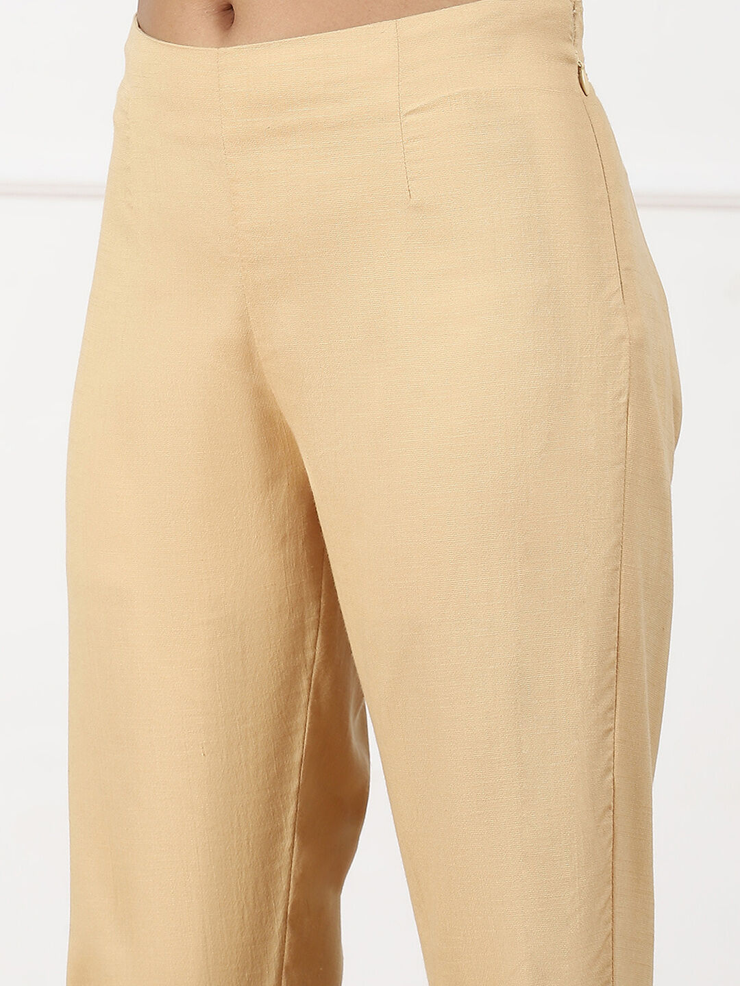 Beige Viscose Lycra Solid Pant image number 1