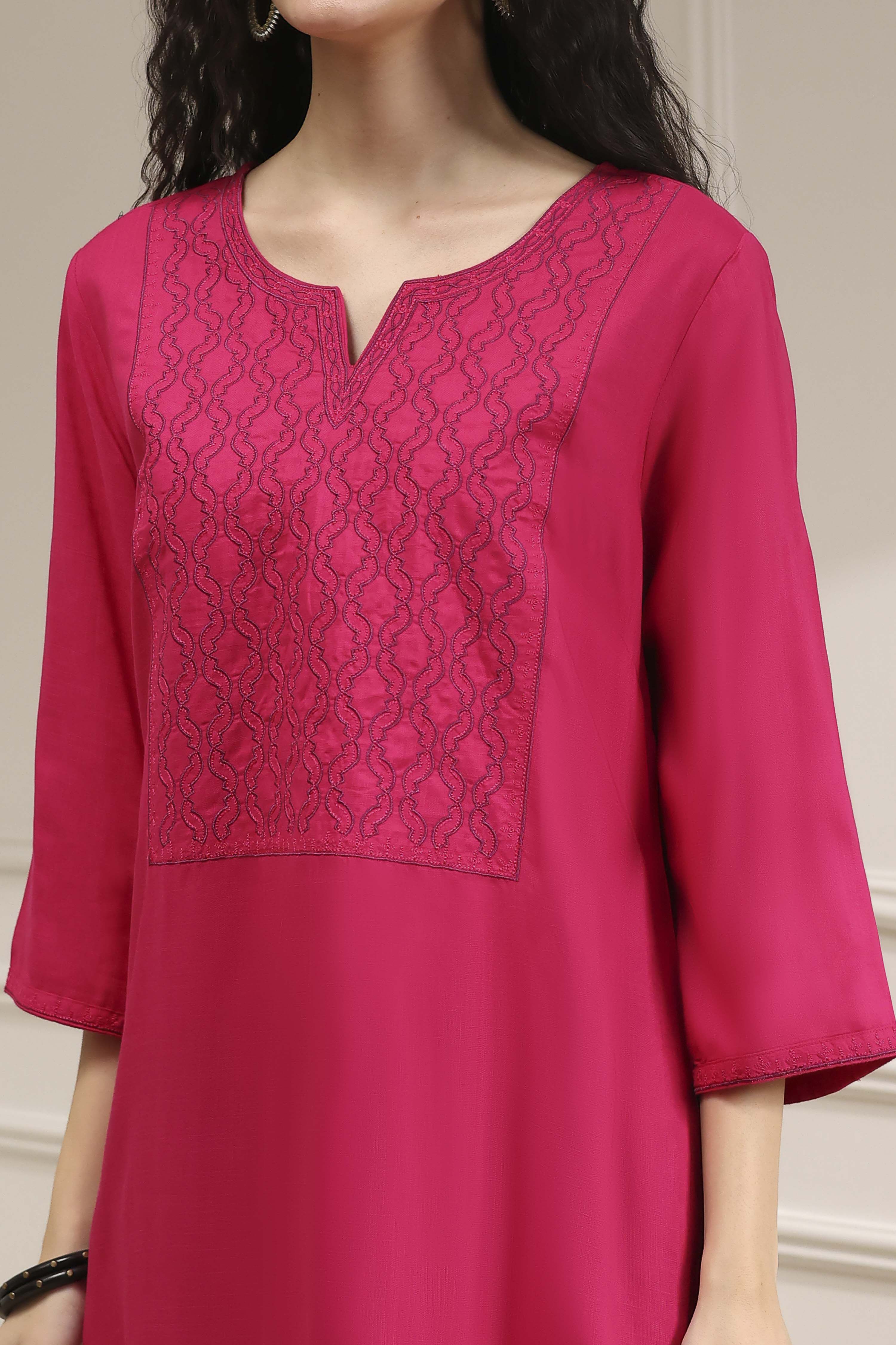 Pink Embroidered Straight Suit Set image number 1