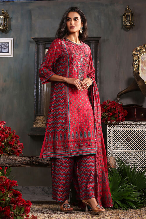 Blue Printed Straight Suit Set image number 5