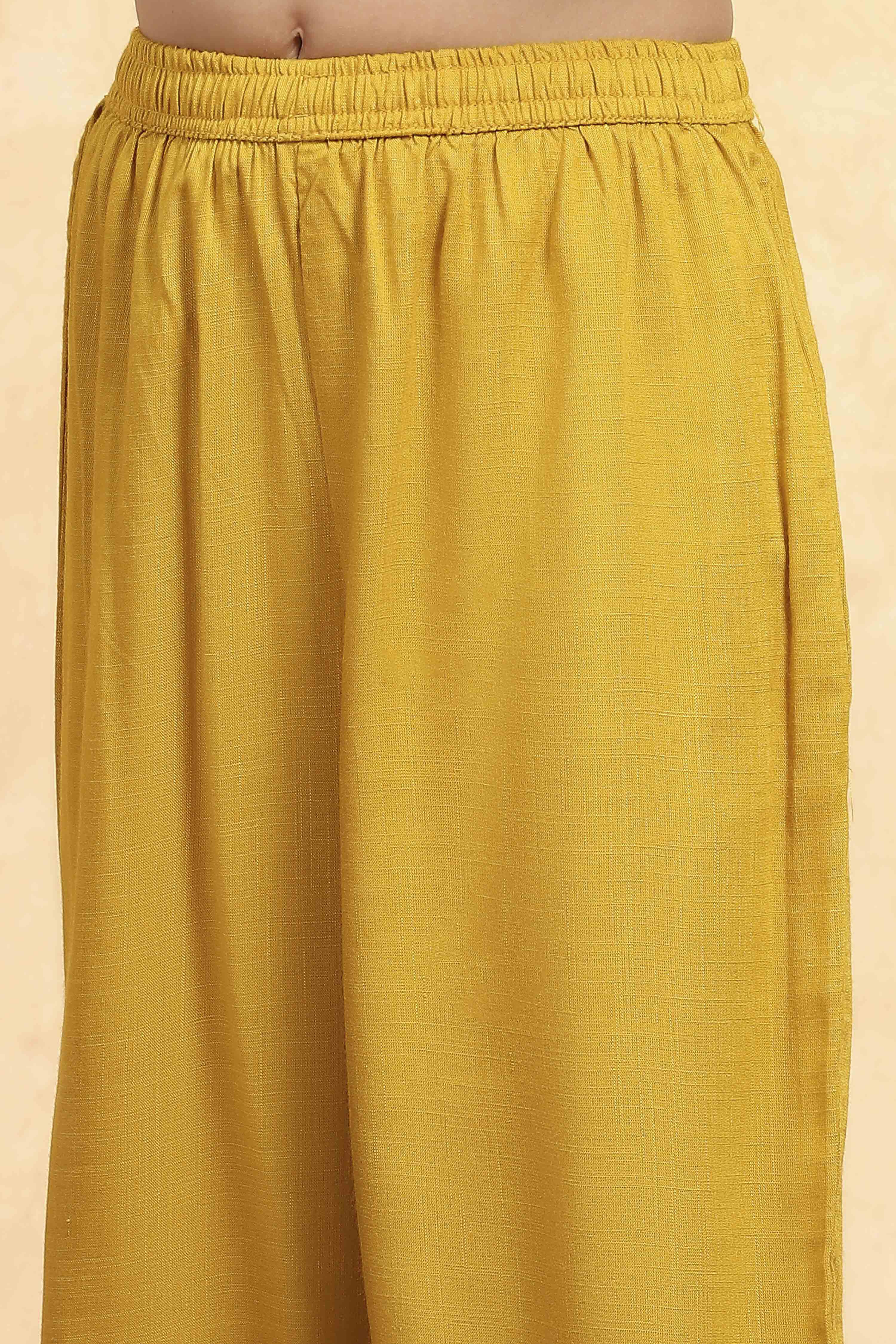 Yellow Viscose Blend Printed Straight Kurta Pants Set image number 2