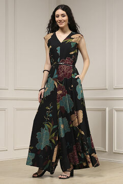 Black Floral Printed Straight Jumpsuit image number 2