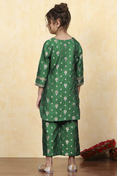 Green Polyester Yarndyed Fitted Kurta Pants Set image number 4