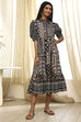 Black and Beige Cotton Printed Tiered Dress image number 0