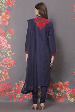 Rohit Bal Blue Silk Straight Embroidered Suit Set image number 7