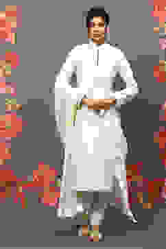 Rohit Bal Off White Cotton Blend Straight Kurta Suit Set image number 7
