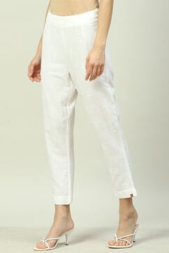 Off White Cotton Embroidered Pant image number 2