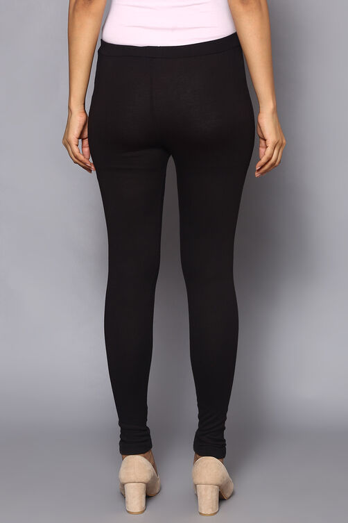 Black Viscose Lycra Solid Leggings image number 5