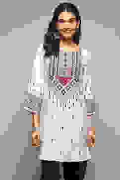 Ecru LIVA Straight Printed Kurti image number 5