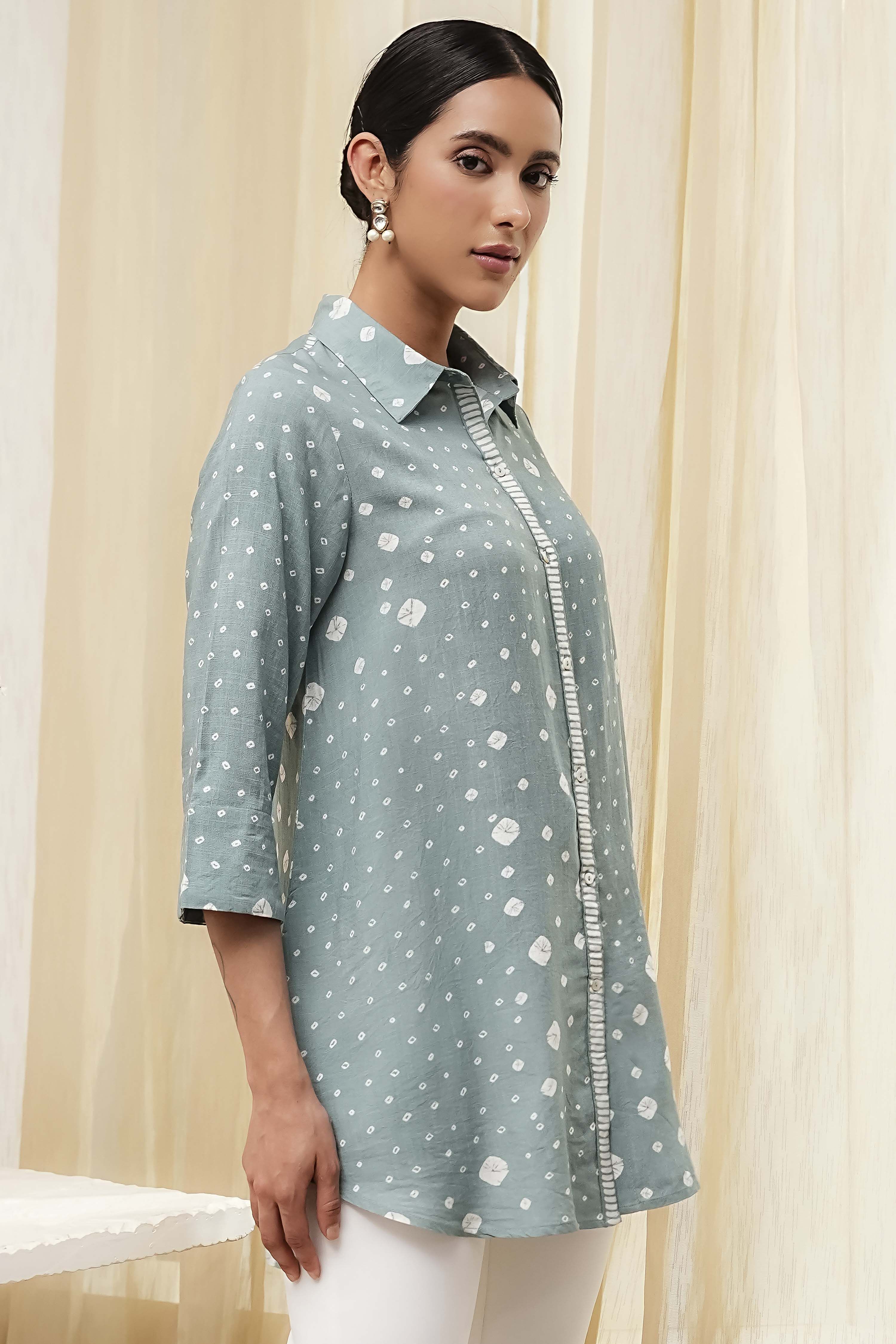 Blue Printed High-Low Short Kurta image number 4