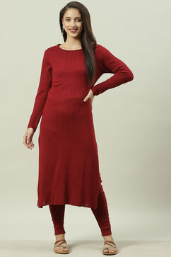 Berry Acrylic Straight Yarndyed Kurta image number 3