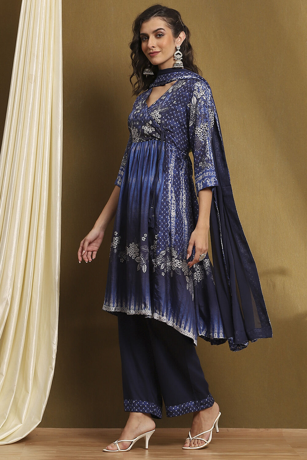 Indigo Modal Printed Angrakha Gathered Suit Set image number 3