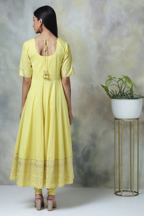 Yellow Cotton Anarkali Suit image number 5
