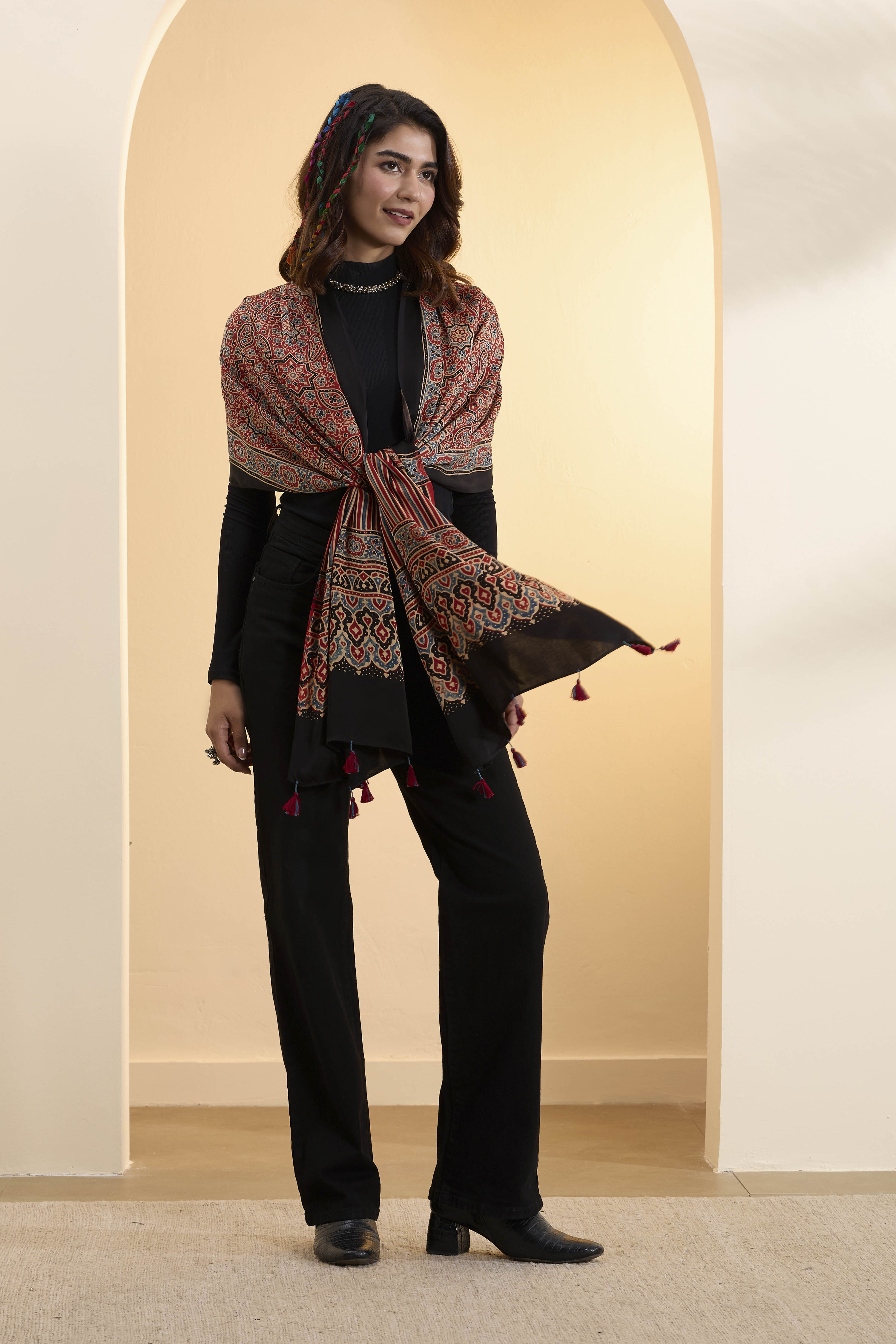 Red Modal Silk Ajrakh Dupatta image number 2