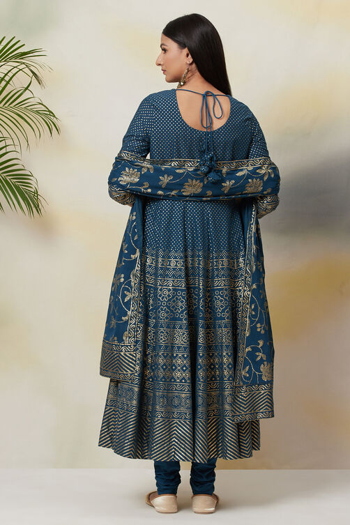 Lime Green Cotton Anarkali Kurta Churidar Suit Set image number 7