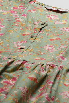 Green Cotton Gathered Kurta Pants 2 Piece Set image number 1