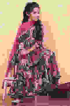 Teal Polyester Printed Gathered Sharara Suit Set image number 0