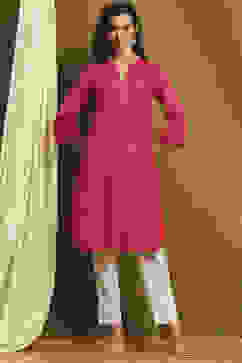Pink Cotton Blend Solid Straight Kurta image number 5
