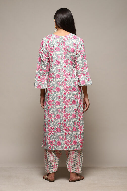 Pink Cotton Handloom Unstitched Suit Set image number 5
