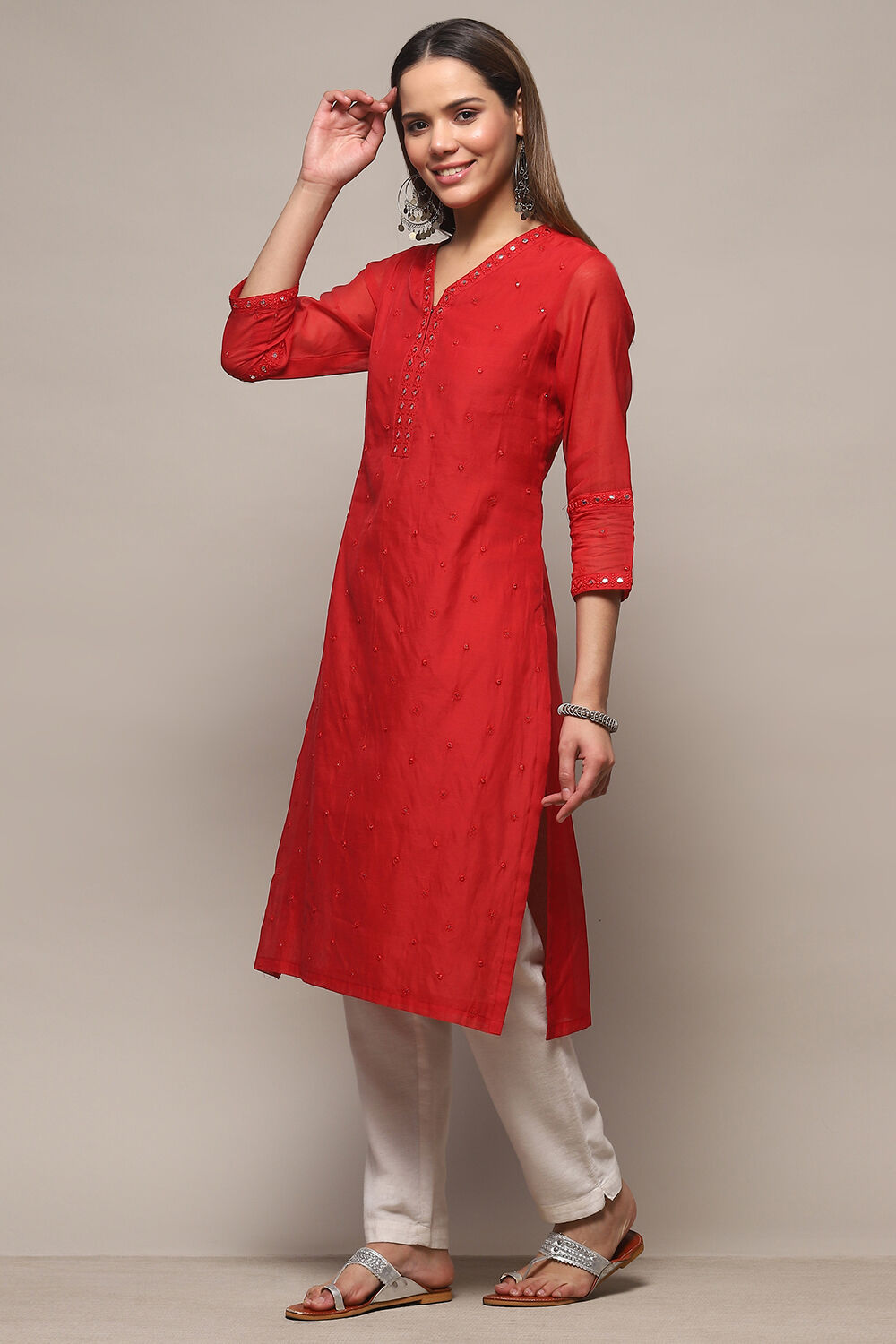 White Polyester Asymmetric Kurta image number 2