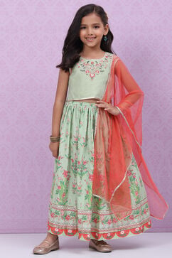 Chalky Green Poly Cotton Lehenga Set image number 6