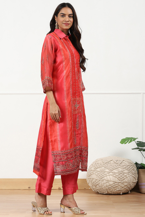 Mustard Yellow Chanderi Printed Unstitched Suit Set image number 5