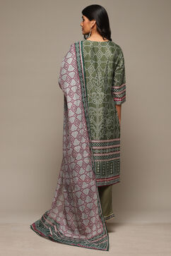 Earthy Green Viscose Straight Kurta Pants Suit Set image number 4