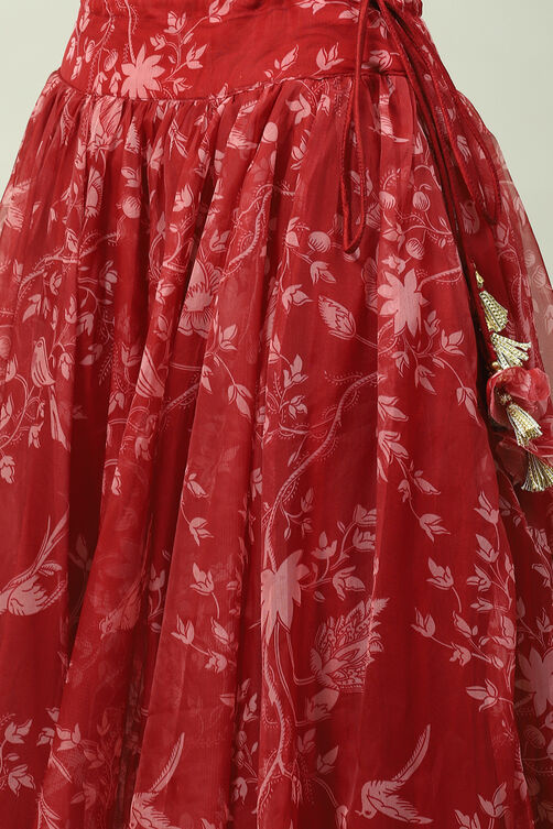 Red Art Silk Lehenga Set image number 2