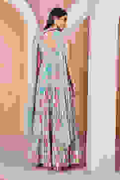 Grey Polyester Blend Anarkali Suit Set image number 3