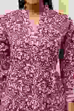 Red Cotton Printed Gathered Suit Set image number 1