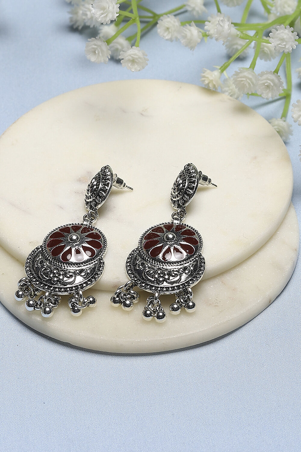 Maroon Stone Embellished Earrings image number 0