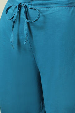 Turquoise Cotton Flared Kurta Palazzo Suit Set image number 2