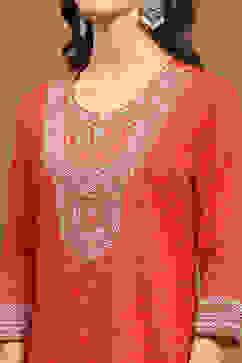 Orange Silk Embroidered Festive Straight Suit Set image number 1