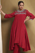 Red Modal Embroidered A-Line Kurta Set image number 1