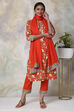 Saffron Cotton Straight Kurta Palazzo Suit Set image number 4