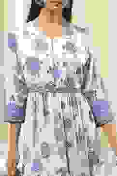 Ecru and Blue Printed Tiered Dress image number 1