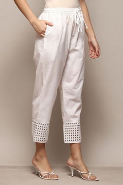 White Cotton Regular Solid Pants image number 3