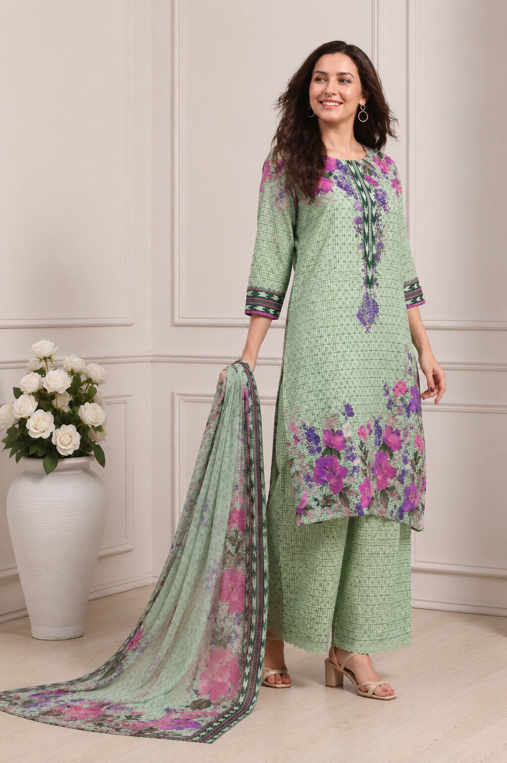 Purple Rayon Printed Straight Suit Set image number 4