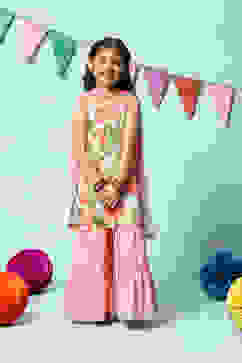 Turquoise Cotton A-Line Kurta Sharara Suit Set image number 7