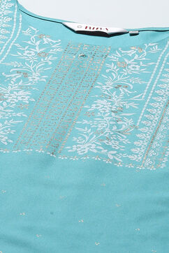 Turquoise Rayon flax Relaxed Kurta Palazzo Suit Set image number 1