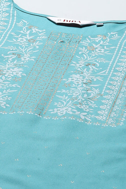 Turquoise Rayon flax Relaxed Kurta Palazzo Suit Set image number 1